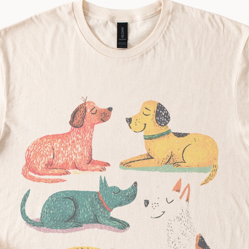Sleeping Dogs Peaceful Illustration Graphic Tee Hand-Drawn Style - Picture 2 of 5